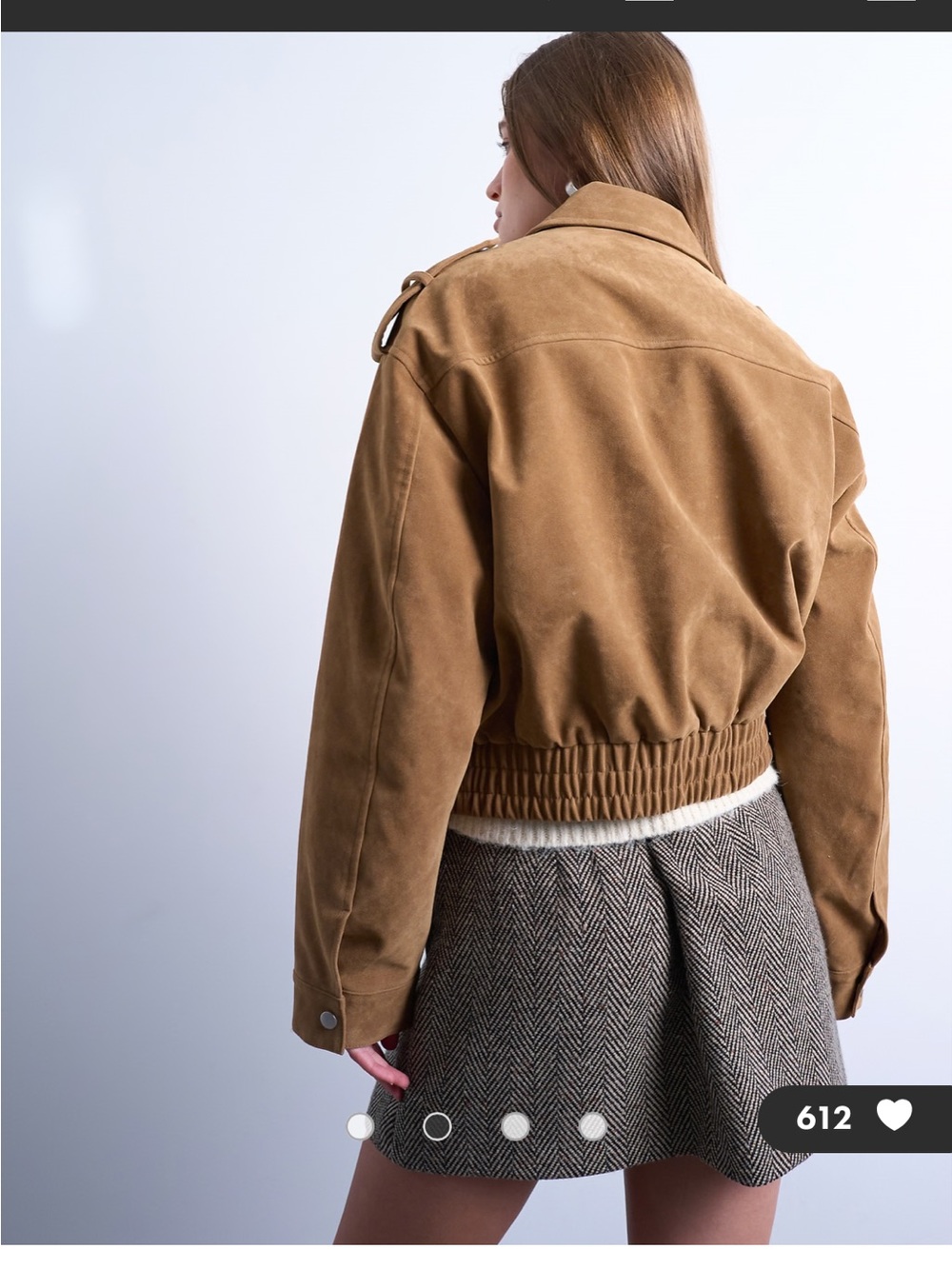 Topshop Camel Faux Suede Cropped Bomber Jacket - Picture 11 of 11